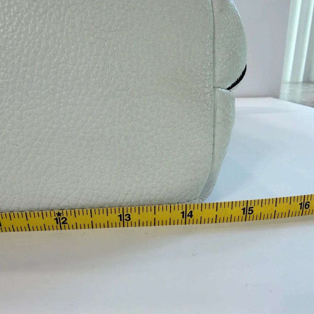 Sophia Visconti White Pebbled Leather Diamond Black Stitch Hobo Shoulder Bag - Picture 14 of 15